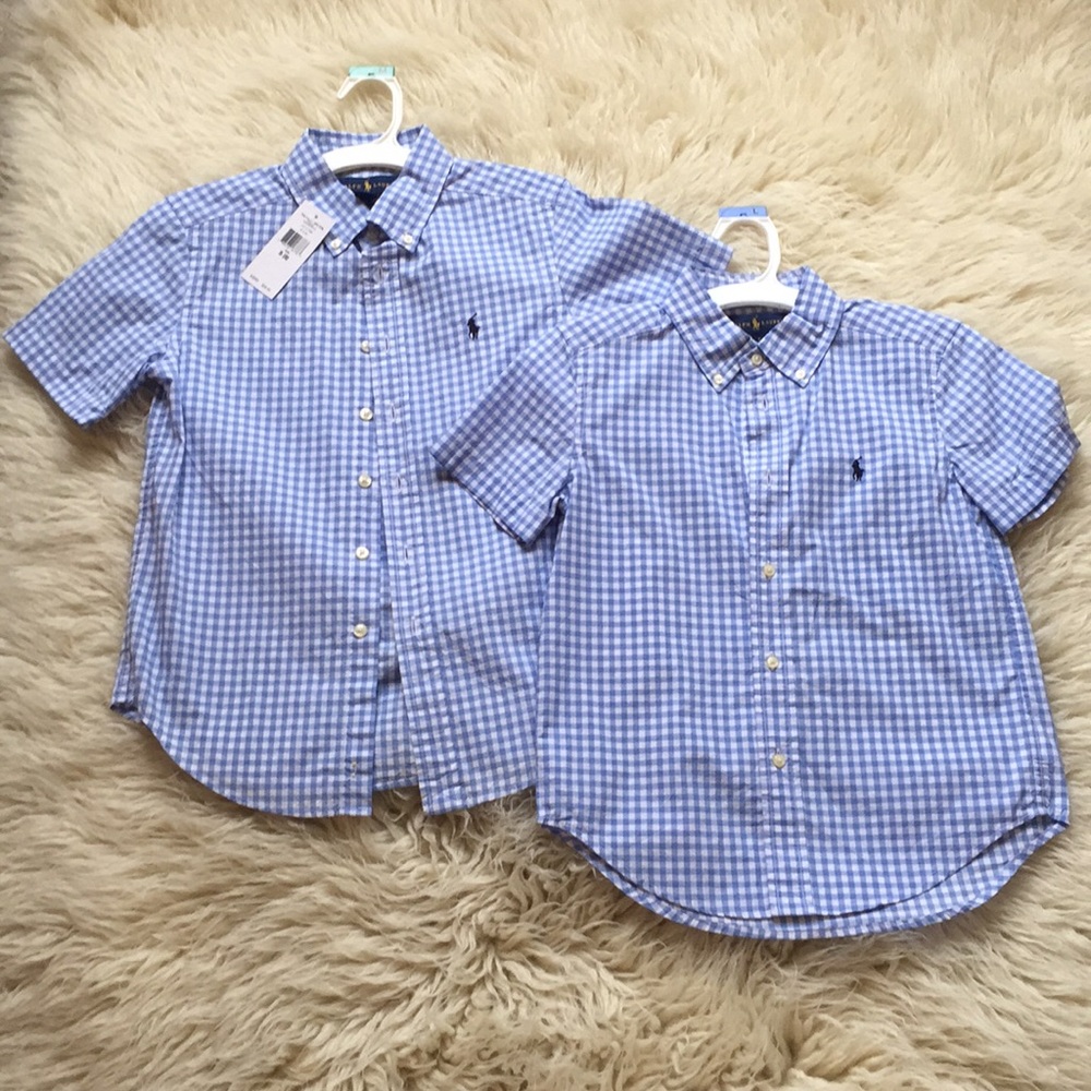 Matching boys gingham blue shirts